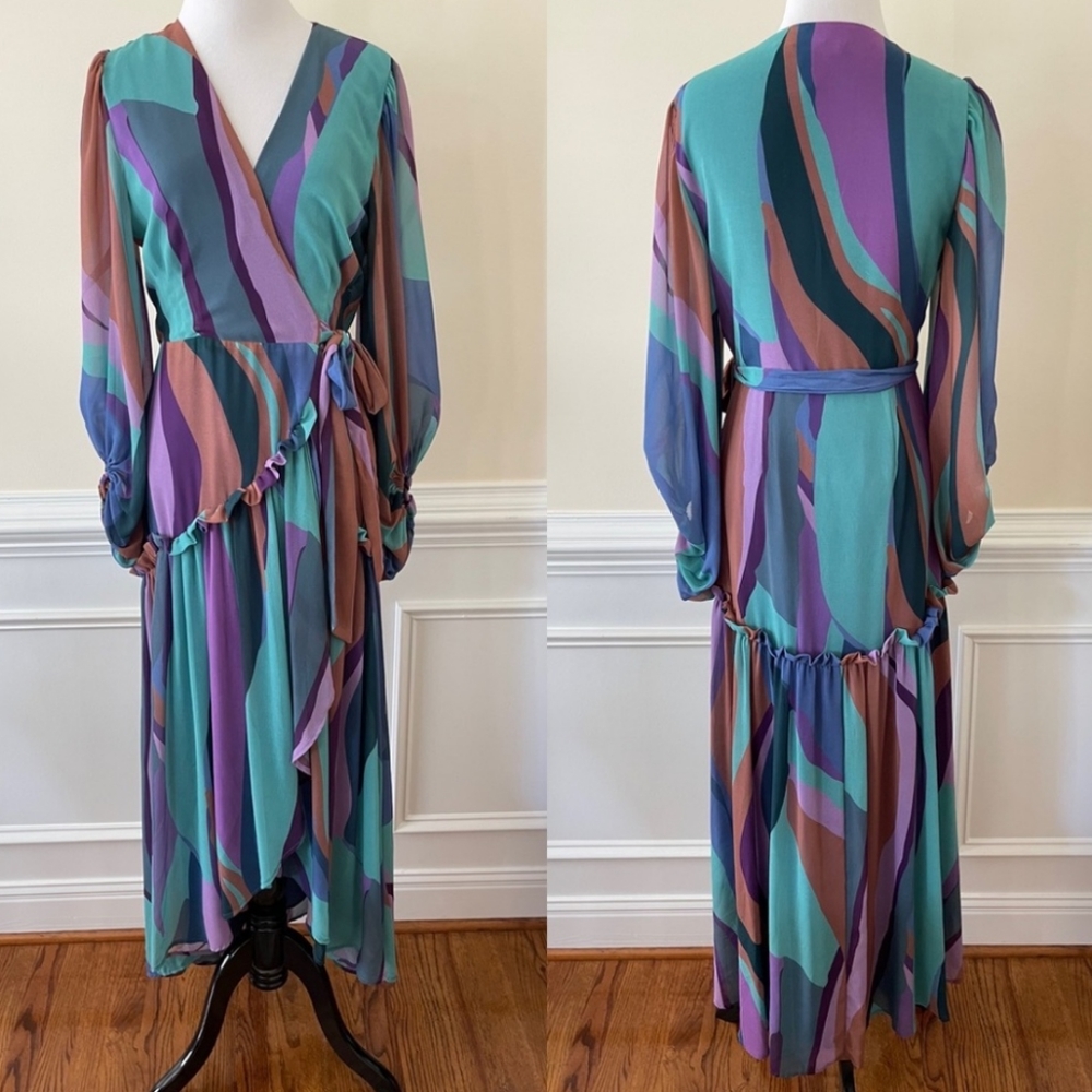 Anthropologie Balloon Sleeve Flowy Maxi Wrap Dress - Picture 2 of 10